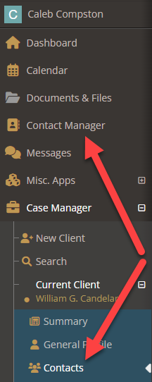 Contact Manager Application in the YouthCenter menu