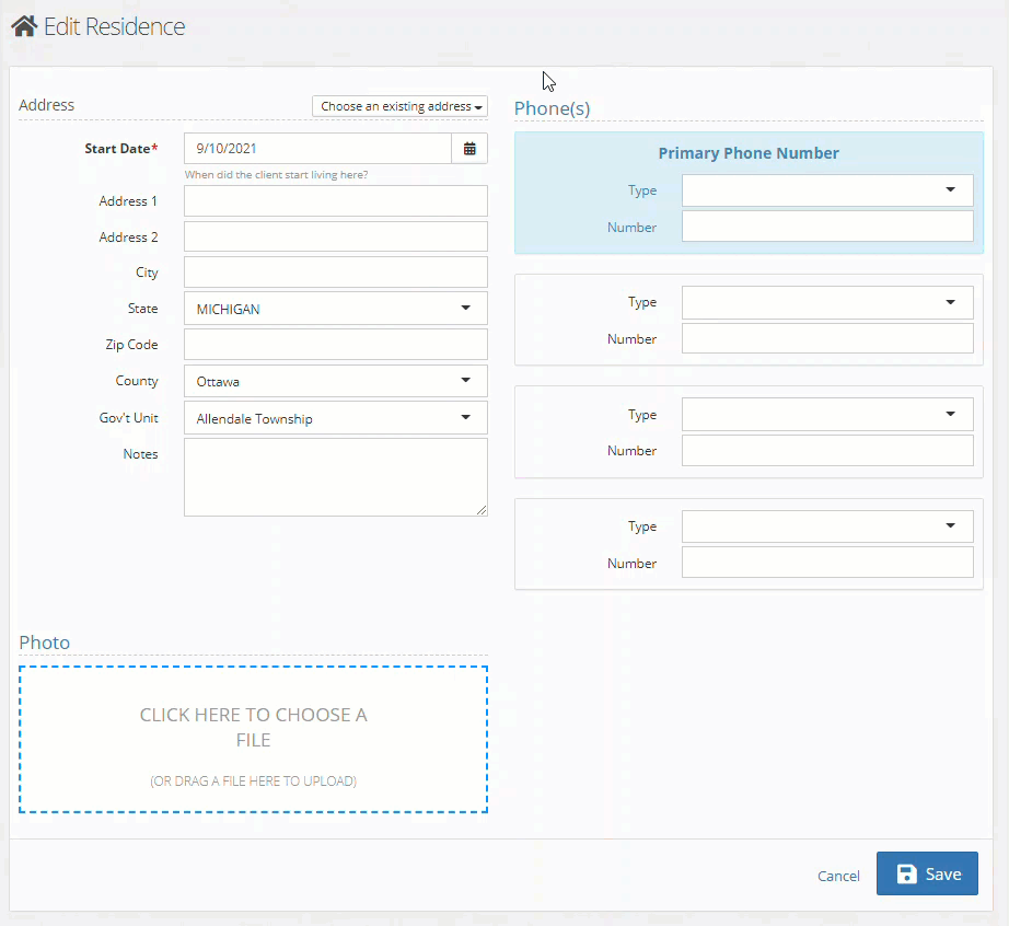 Adding residency from an existing address