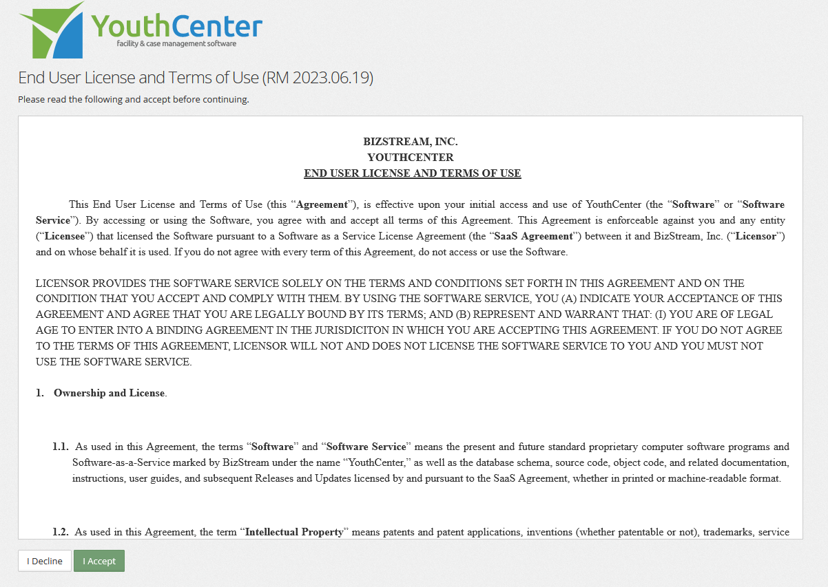 YouthCenter End User License Agreement