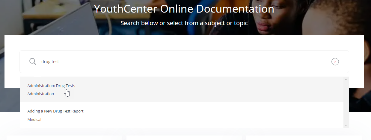 Searching in docs.youthcenter.net
