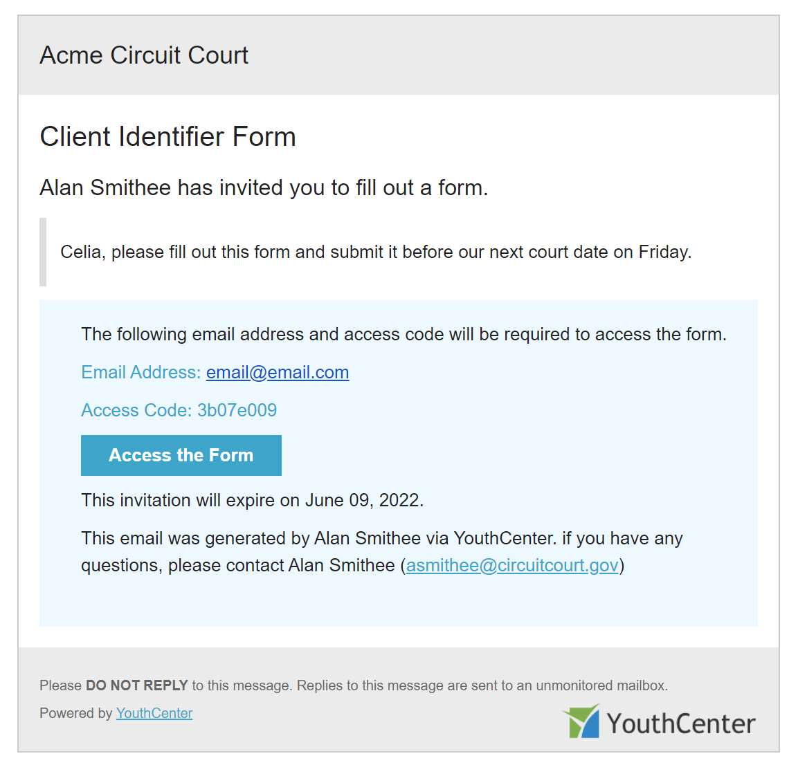 Form email invitation example