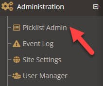 Picklist admin can be found under the administration navigation menu group