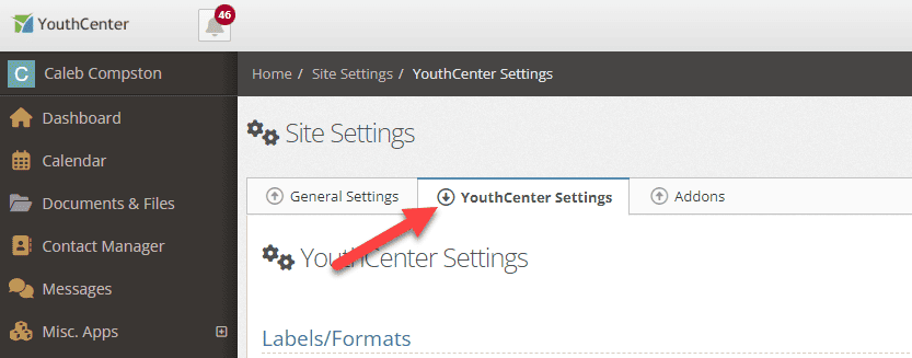 YouthCenter Settings